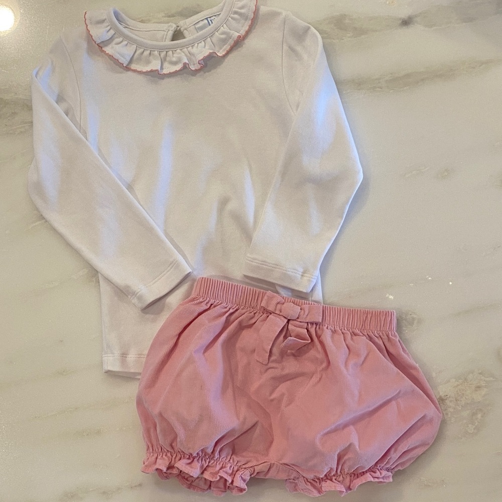 White Long Sleeve Top and Pink Bloomers Set